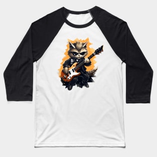 Rockstar Cat Playing Electric Guitar Baseball T-Shirt